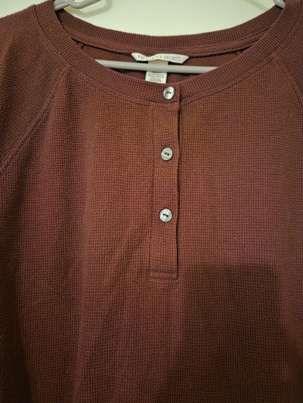 Victoria's Secret Waffle-Knit Button Henley in Maroon - Picture 2 of 5